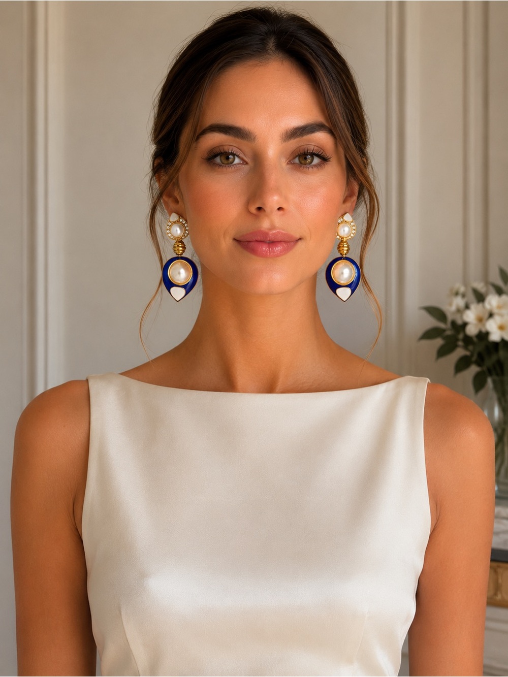 JBK Luxury Statement Earrings |Cobalt Blue Enamel| Jackie Kennedy Collection